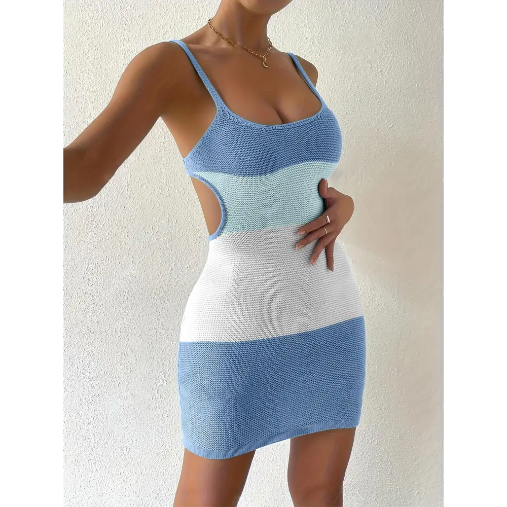 Stylish Color Block Scoop Neck Cover Up for Beach Chic