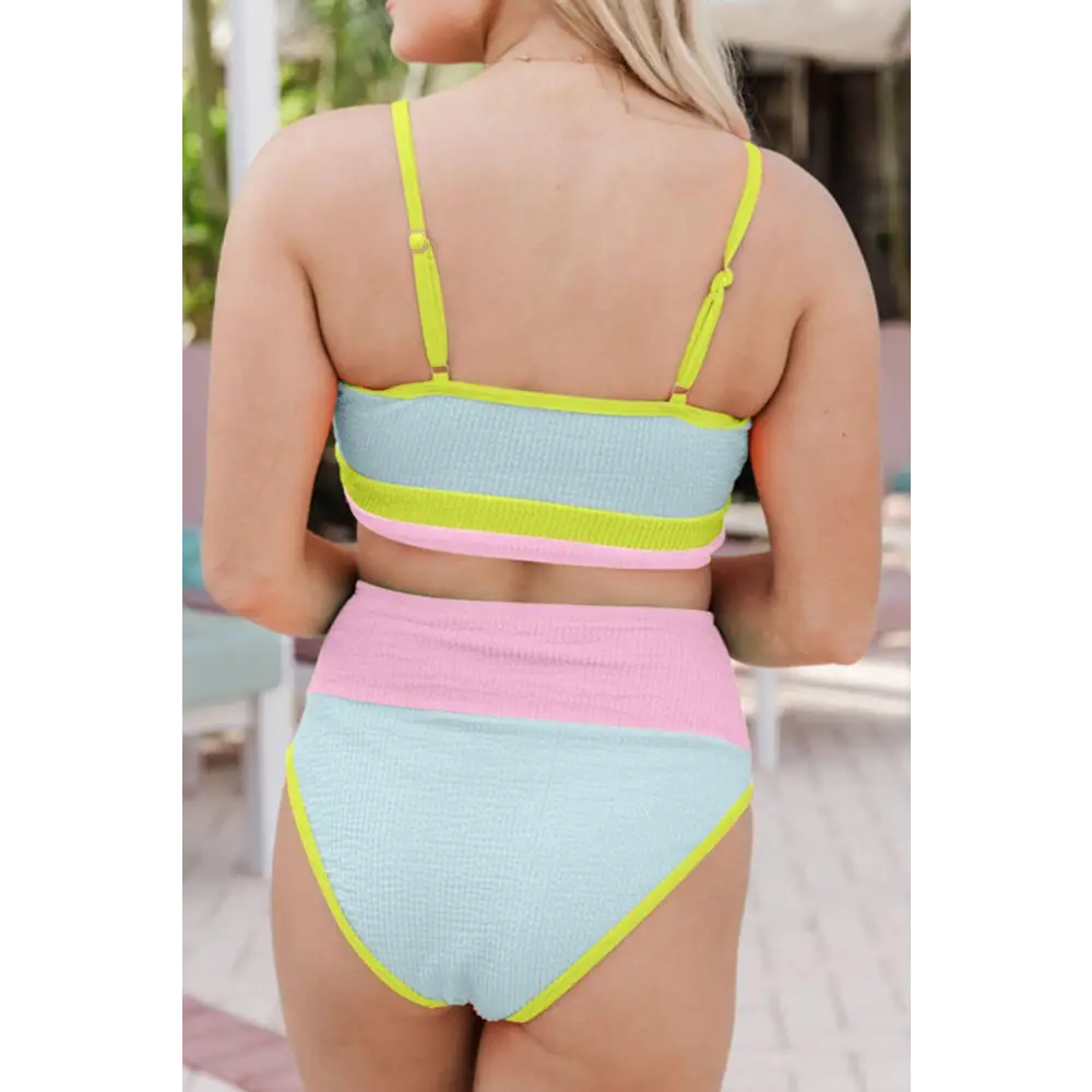 Vibrant Color Block Scoop Neck Two-Piece Swim Set for Summer Fun