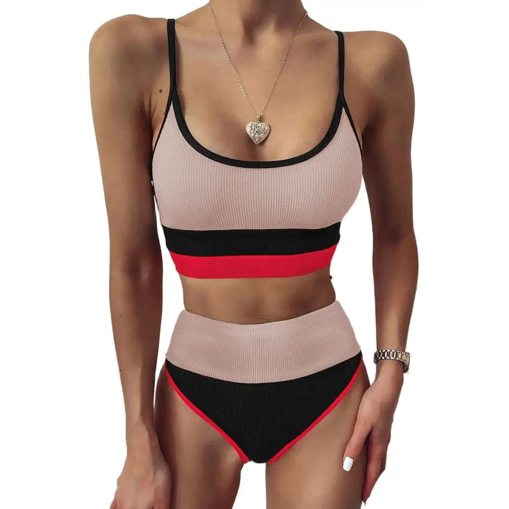 Vibrant Color Block Spaghetti Strap Two-Piece Swim Set