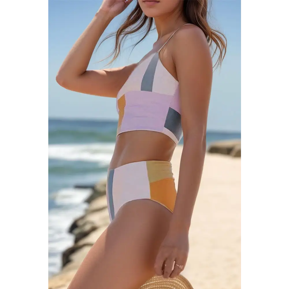 Color Block Spaghetti Strap Two-Piece Swim Set