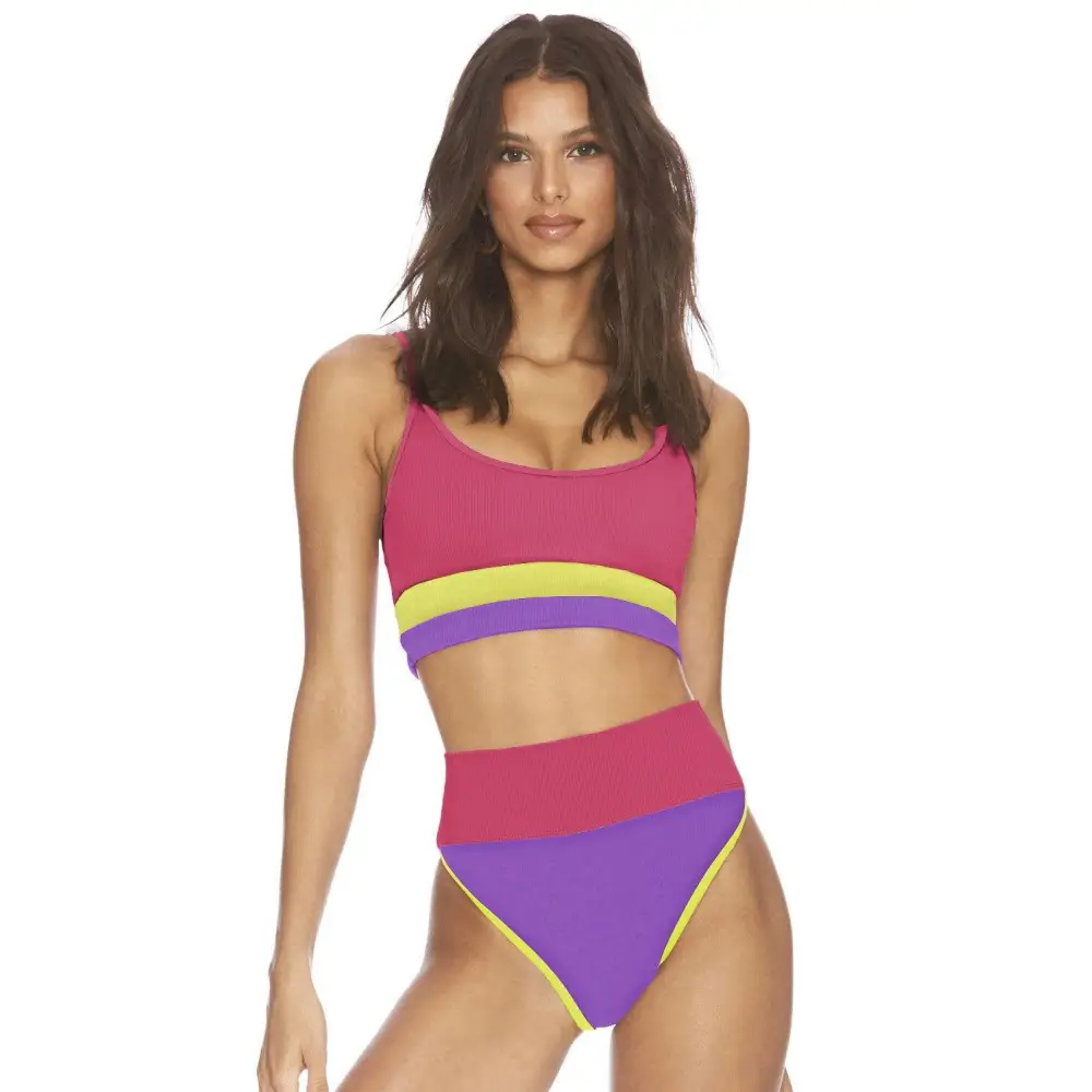 Vibrant Color Block Spaghetti Strap Two-Piece Swim Set