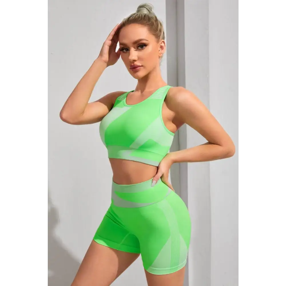 Color Block Sports Bra and Shorts Set