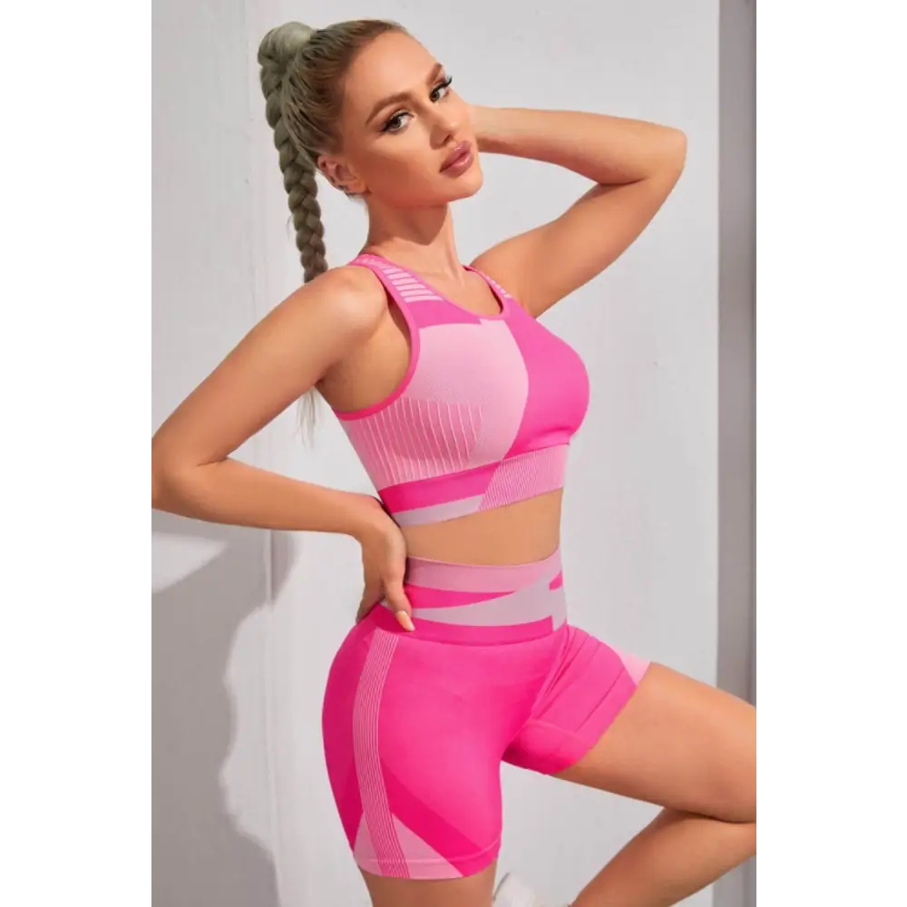 Color Block Sports Bra and Shorts Set