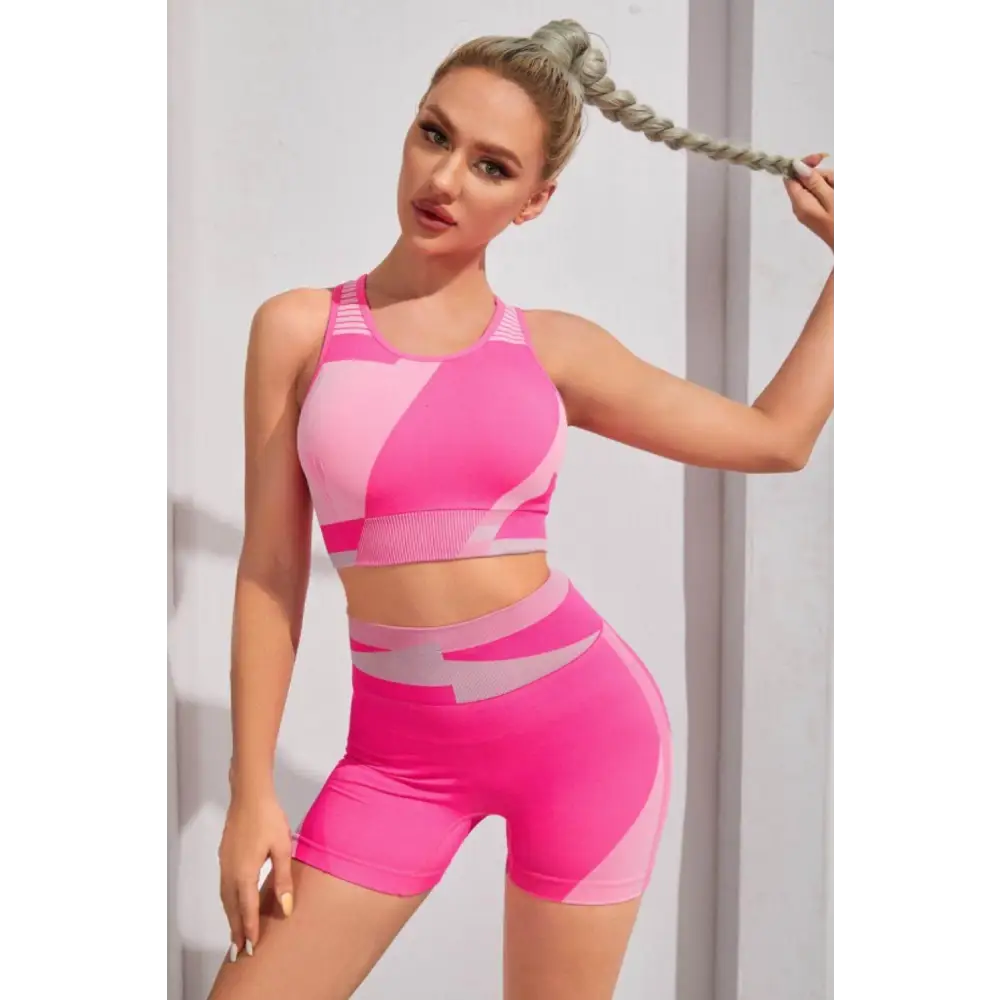 Color Block Sports Bra and Shorts Set