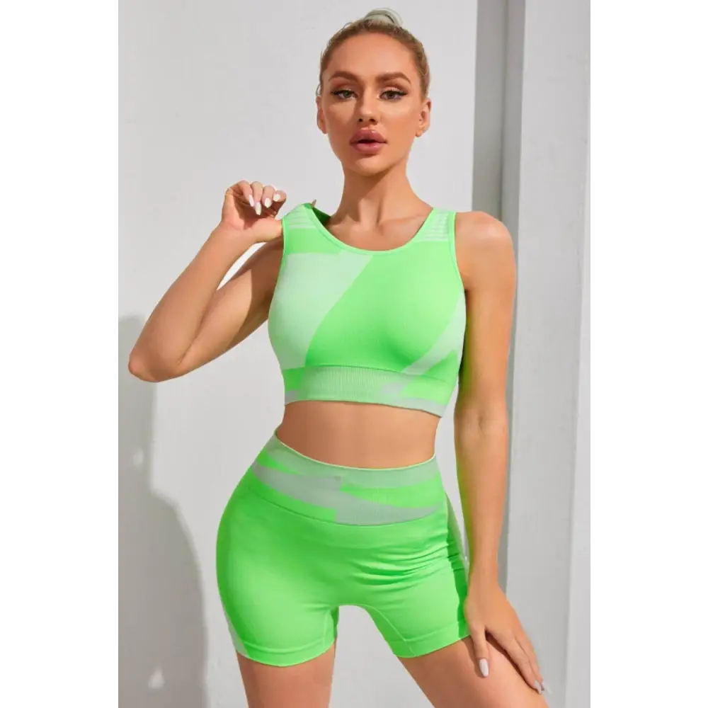 Color Block Sports Bra and Shorts Set