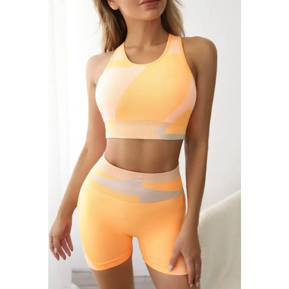 Color Block Sports Bra and Shorts Set