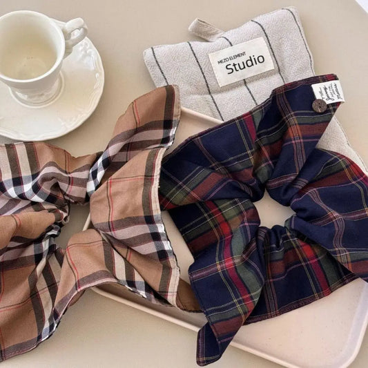 Contrast Plaid Elastic Hair Scrunchy - CM Fashion