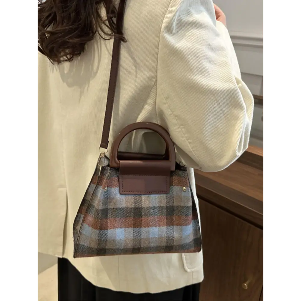 Contrast Plaid Trapezoid Shape Crossbody Bag