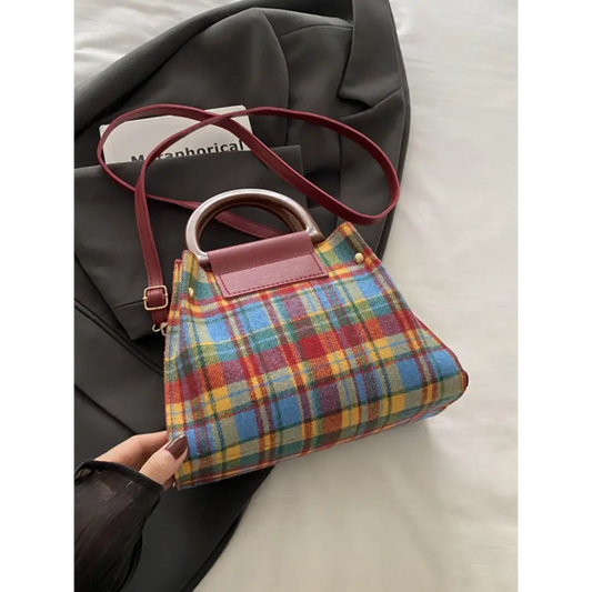 Contrast Plaid Trapezoid Shape Crossbody Bag - CM Fashion