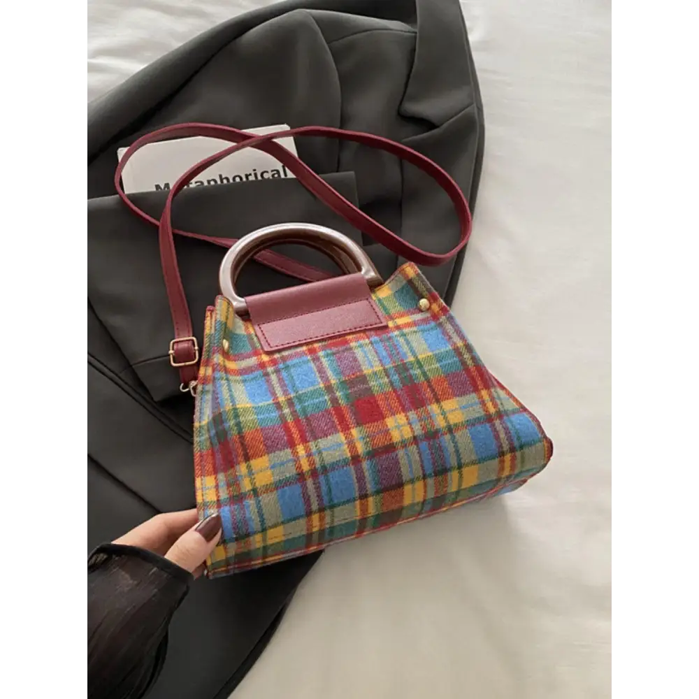 Contrast Plaid Trapezoid Shape Crossbody Bag