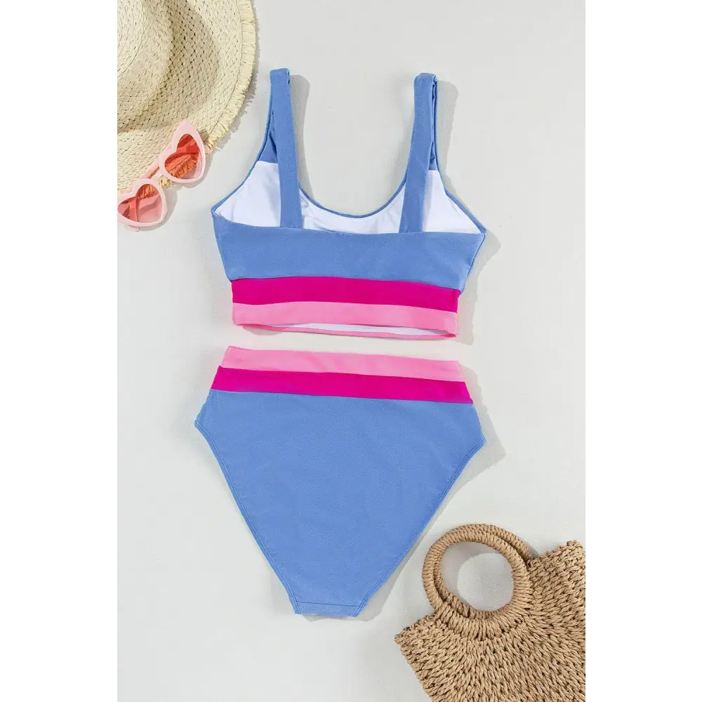 Sleek Contrast Scoop Neck Two-Piece Swim Set for Summer Fun