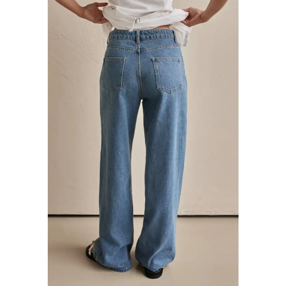 Contrast Straight Leg Jeans with Pockets