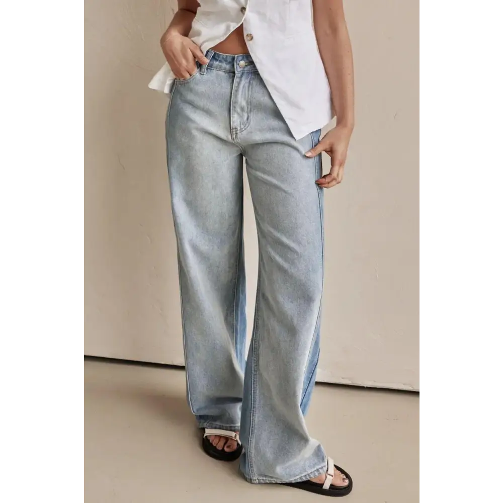 Contrast Straight Leg Jeans with Pockets