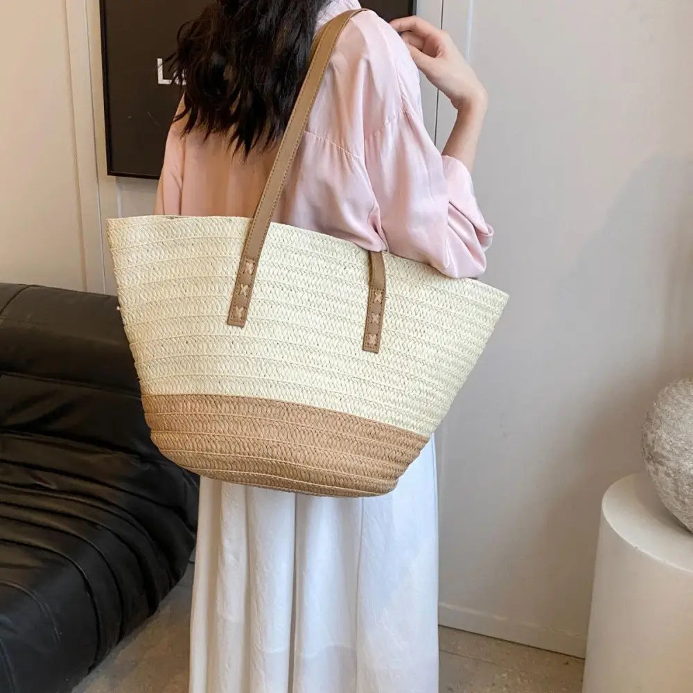 Chic Contrast Straw Braided Handbag for Summer Adventures