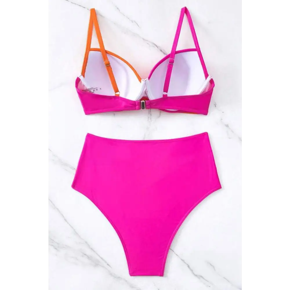 Contrast Sweetheart Neck Bikini Set