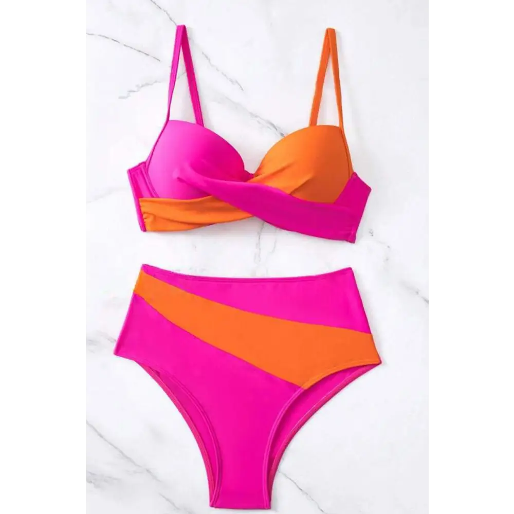 Contrast Sweetheart Neck Bikini Set