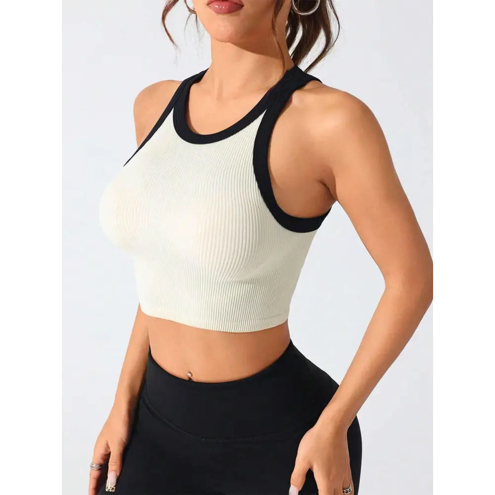 Contrast Trim Round Neck Active Tank