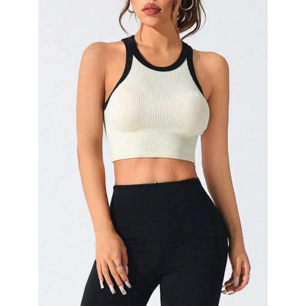 Contrast Trim Round Neck Active Tank