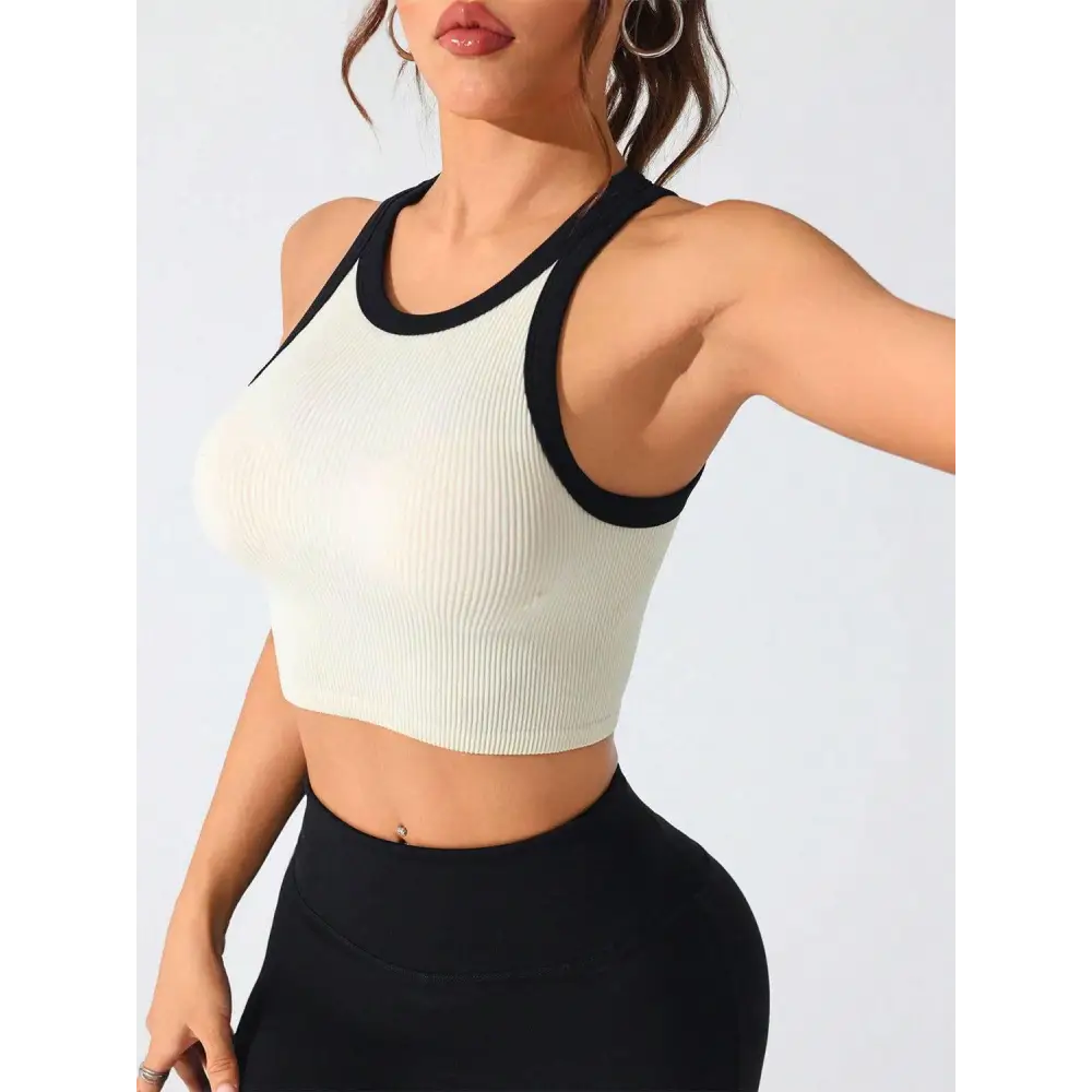 Contrast Trim Round Neck Active Tank