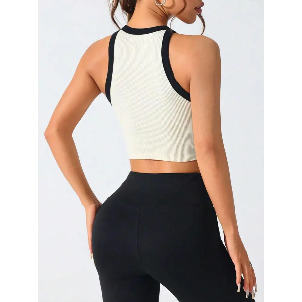 Contrast Trim Round Neck Active Tank