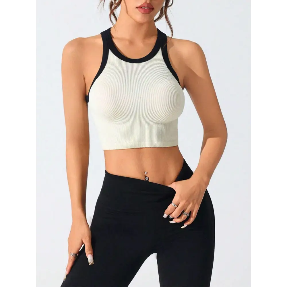 Contrast Trim Round Neck Active Tank