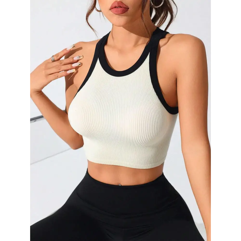 Contrast Trim Round Neck Active Tank