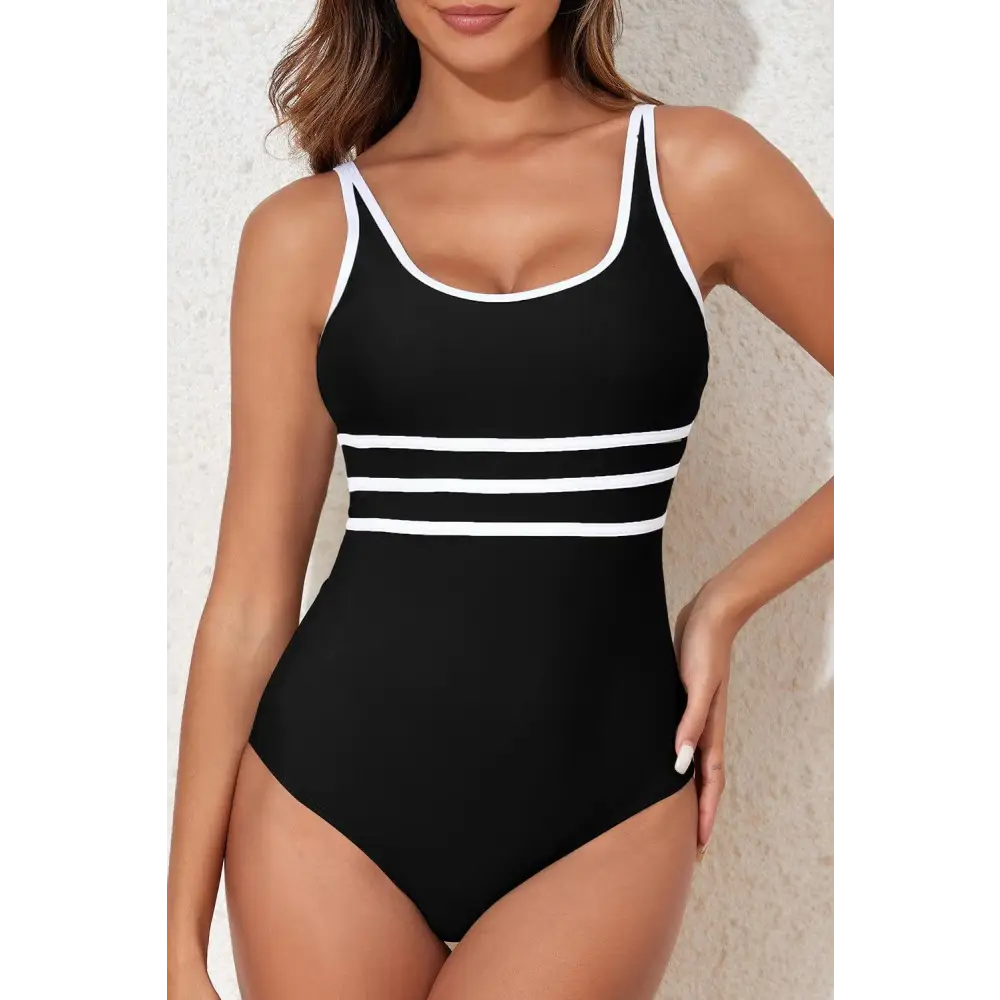 Sleek Contrast Trim Scoop Neck One-Piece Swimwear for Summer Fun