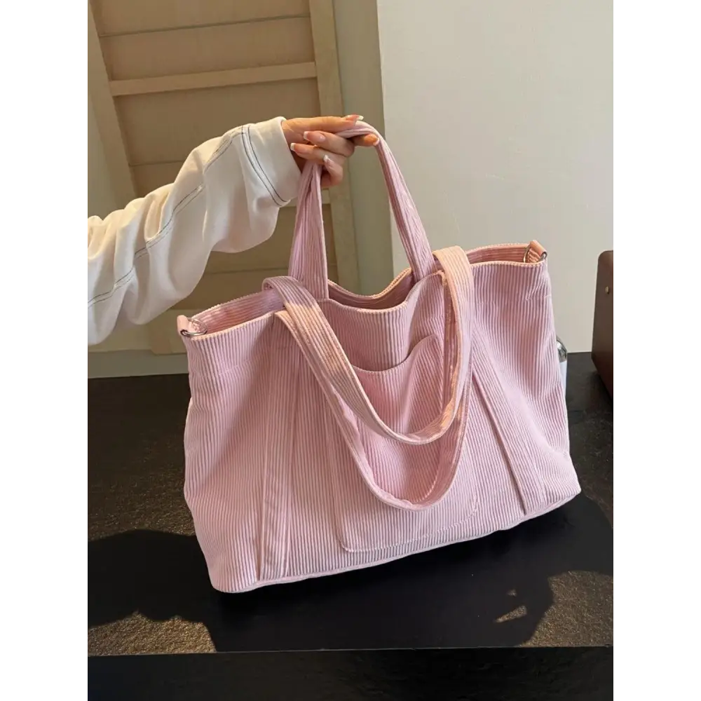 Stylish Pink Corduroy Solid Large Tote Bag for Everyday Adventures