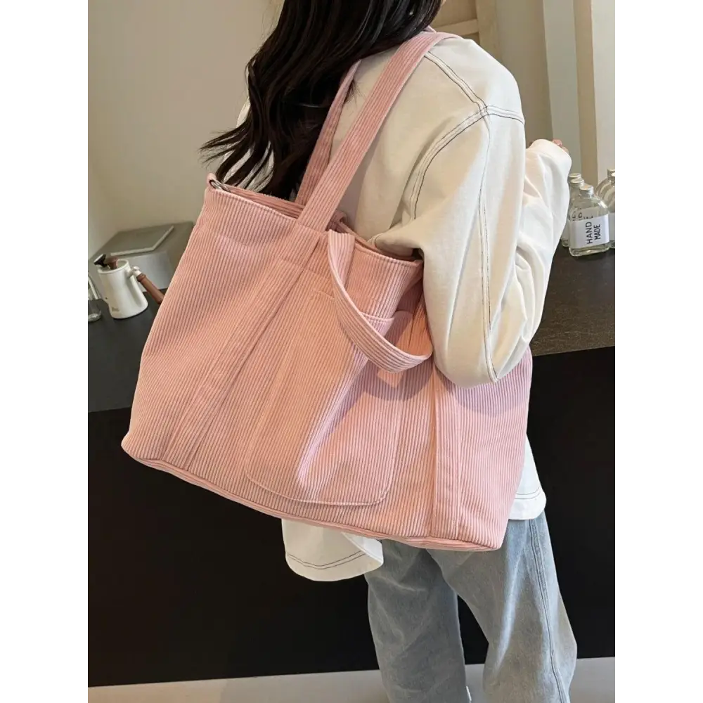 Stylish Pink Corduroy Solid Large Tote Bag for Everyday Adventures