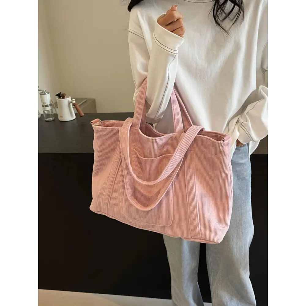 Stylish Pink Corduroy Solid Large Tote Bag for Everyday Adventures