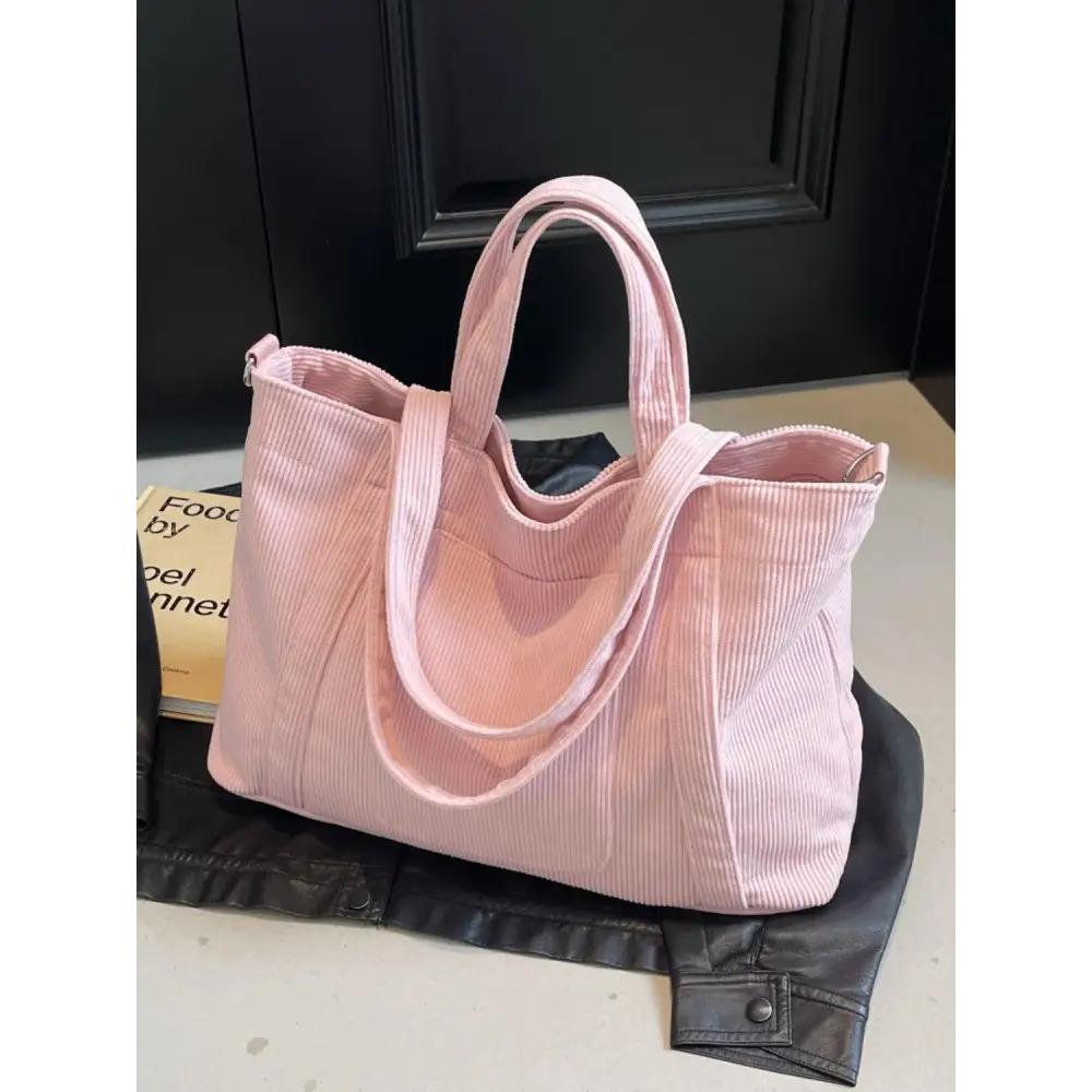 Stylish Pink Corduroy Solid Large Tote Bag for Everyday Adventures