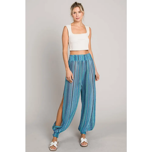 Cotton Bleu by Nu Label Striped Smocked Cover Up Pants - CM Fashion