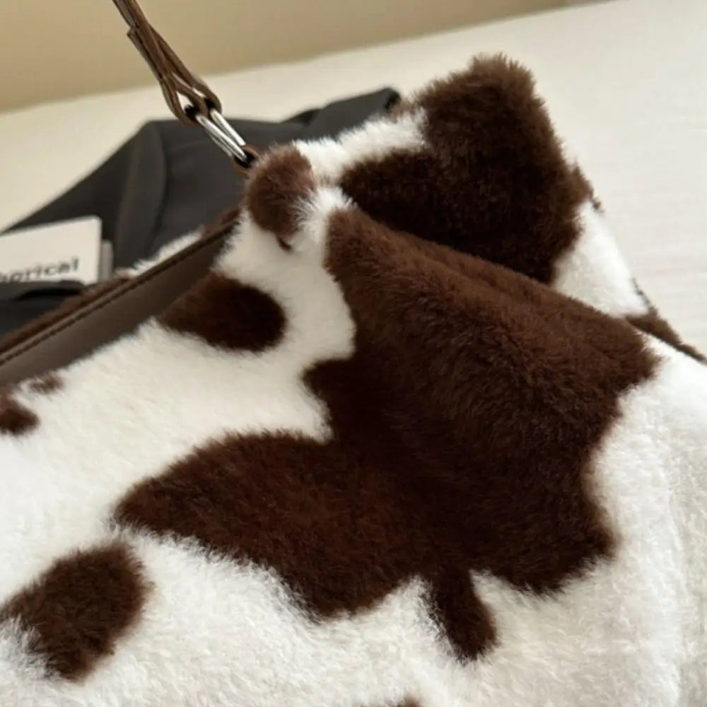 Stylish Cow Print Furry Tote Bag for Trendy Animal Lovers