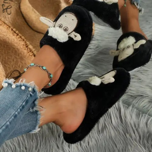 Cozy Black Sheep Round Toe Slippers for Ultimate Comfort