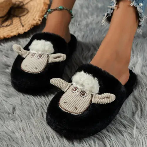 Cozy Black Sheep Round Toe Slippers for Ultimate Comfort