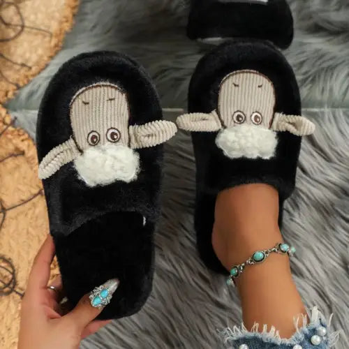 Cozy Black Sheep Round Toe Slippers for Ultimate Comfort