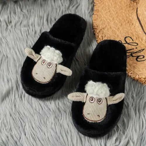 Cozy Black Sheep Round Toe Slippers for Ultimate Comfort