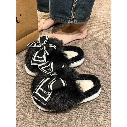 Cozy Bow Furry Round Toe Slippers for Ultimate Comfort