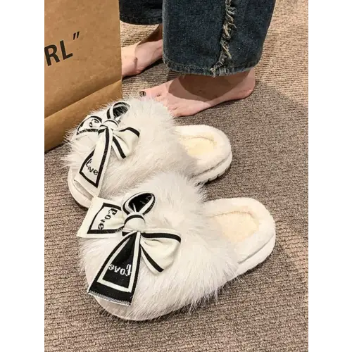 Cozy Bow Furry Round Toe Slippers for Ultimate Comfort