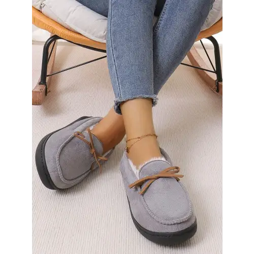 Bow Round Toe Flat Slip-Ons - Gray / 36-37(US5-6) - CynthiaMonica CM