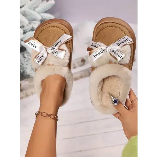 Cozy Bow Suede Platform Plush Slippers for Ultimate Comfort