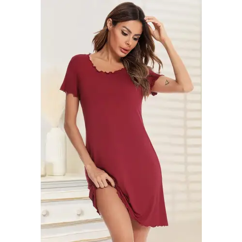 Round Neck Short Sleeve Lounge Dress - CM Fashion