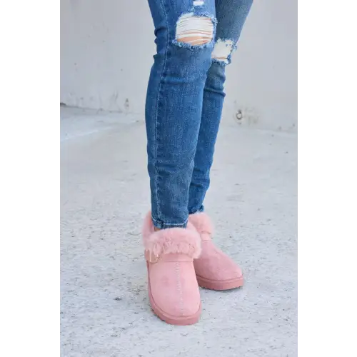 Cozy Chic Forever Link Furry Chunky Thermal Ankle Boots in Pink