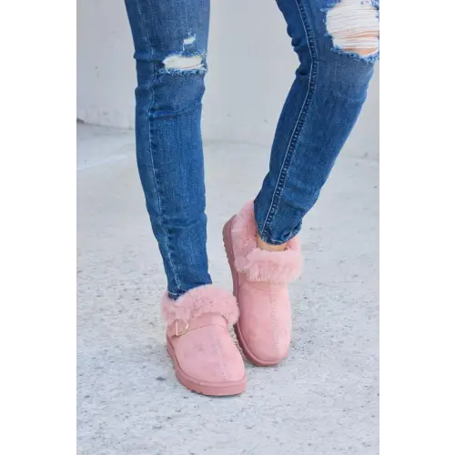 Cozy Chic Forever Link Furry Chunky Thermal Ankle Boots in Pink