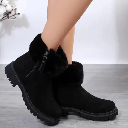 Suede Faux Fur Boots with Side Zipper - CM Fashion