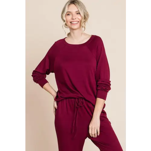 Super Lady Round Neck Raglan Sleeve Top and Pants Lounge Set - CM Fashion