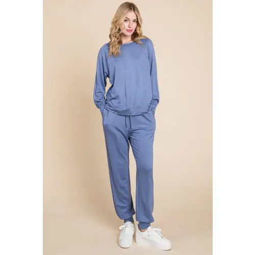 Super Lady Round Neck Raglan Sleeve Top and Pants Lounge Set - CM Fashion