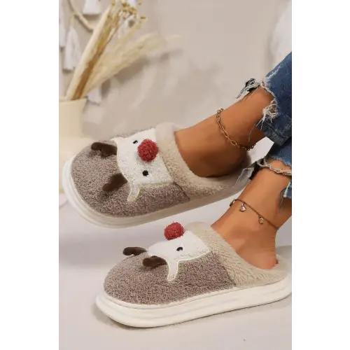 Elk Furry PVC Flat Slippers - CM Fashion