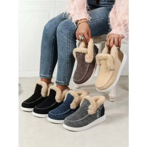 Furry Suede Round Toe Flat Sneakers - CM Fashion