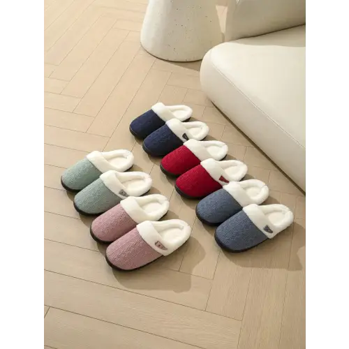 Horn Buckle Furry Texture Flat Slippers - CM Fashion